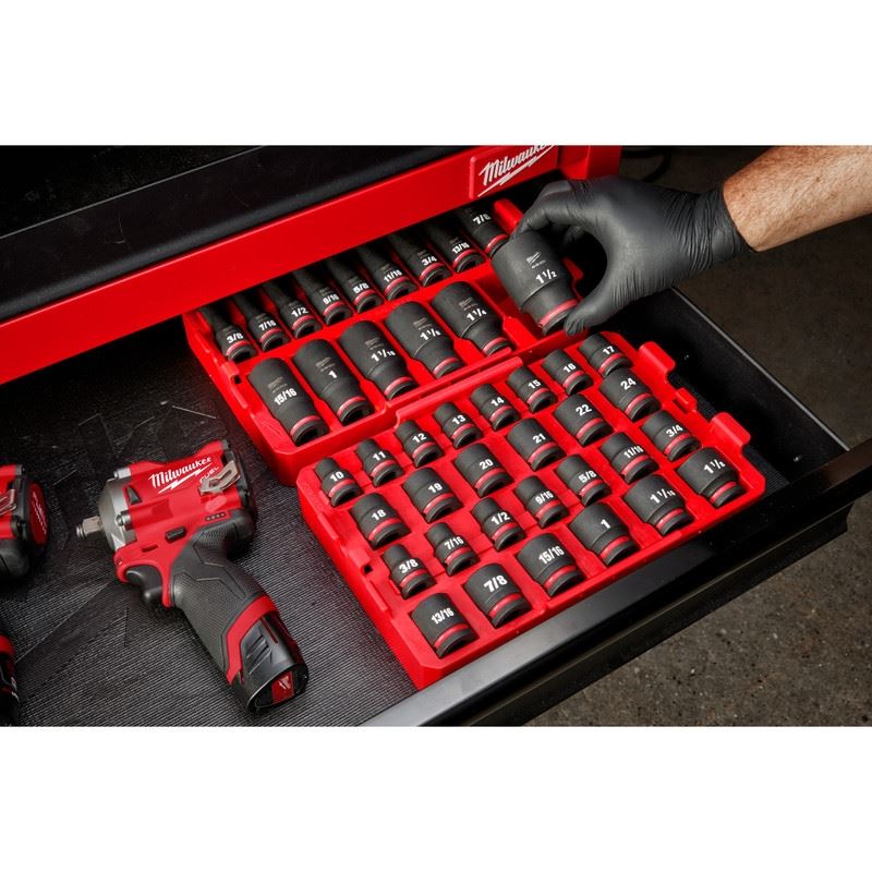 Milwaukee 49 - 66 - 6817 SHOCKWAVE Impact Duty Socket 1/2in Dr 15PC SAE TRAY Set - Mississauga Hardware Centre Inc