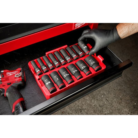 Milwaukee 49 - 66 - 6817 SHOCKWAVE Impact Duty Socket 1/2in Dr 15PC SAE TRAY Set - Mississauga Hardware Centre Inc