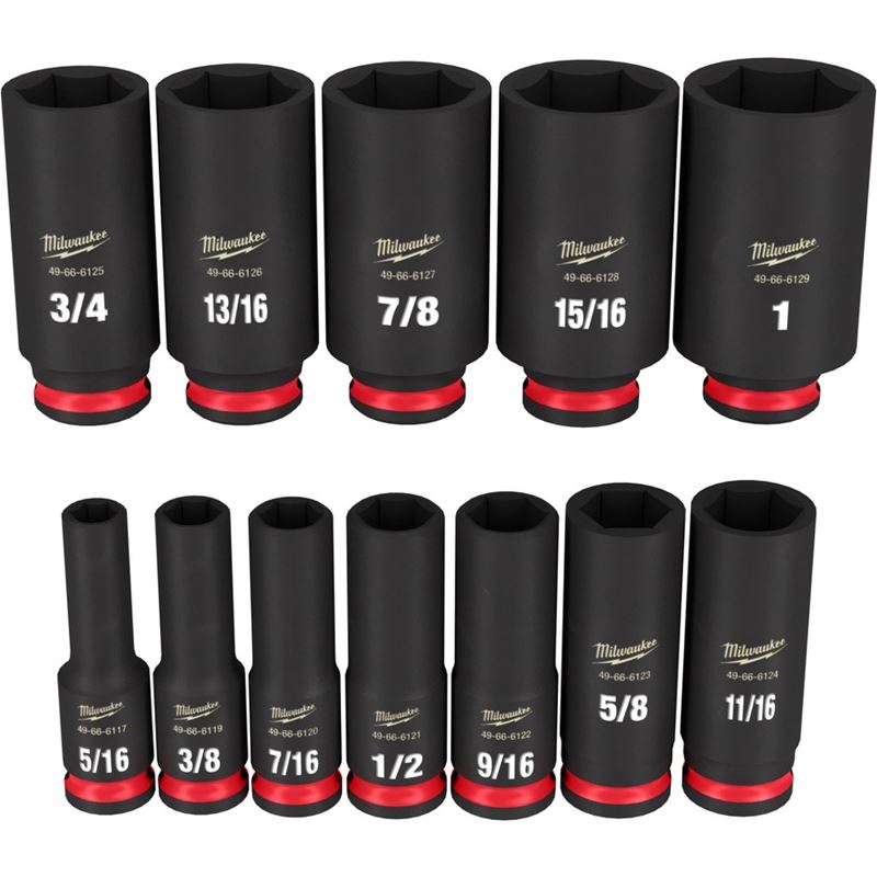 Milwaukee 49 - 66 - 7006 12PC SHOCKWAVE Impact Duty 3/8in Drive SAE Deep 6 Point Socket Set - Mississauga Hardware Centre Inc