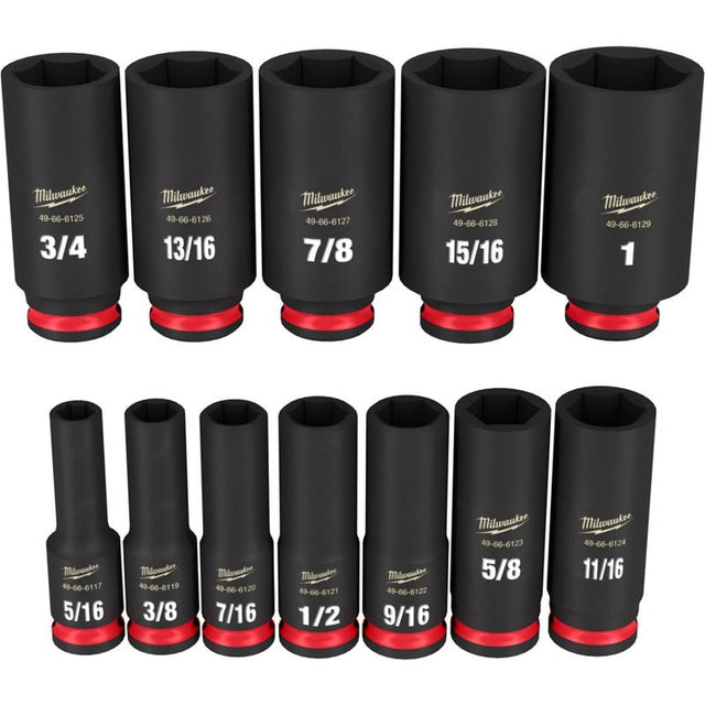 Milwaukee 49 - 66 - 7006 12PC SHOCKWAVE Impact Duty 3/8in Drive SAE Deep 6 Point Socket Set - Mississauga Hardware Centre Inc