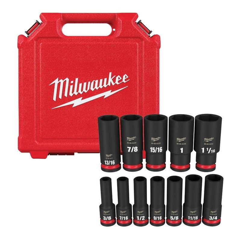 Milwaukee 49 - 66 - 7011 12PC SHOCKWAVE Impact Duty 1/2in Drive SAE Deep 6 Point Socket Set - Mississauga Hardware Centre Inc