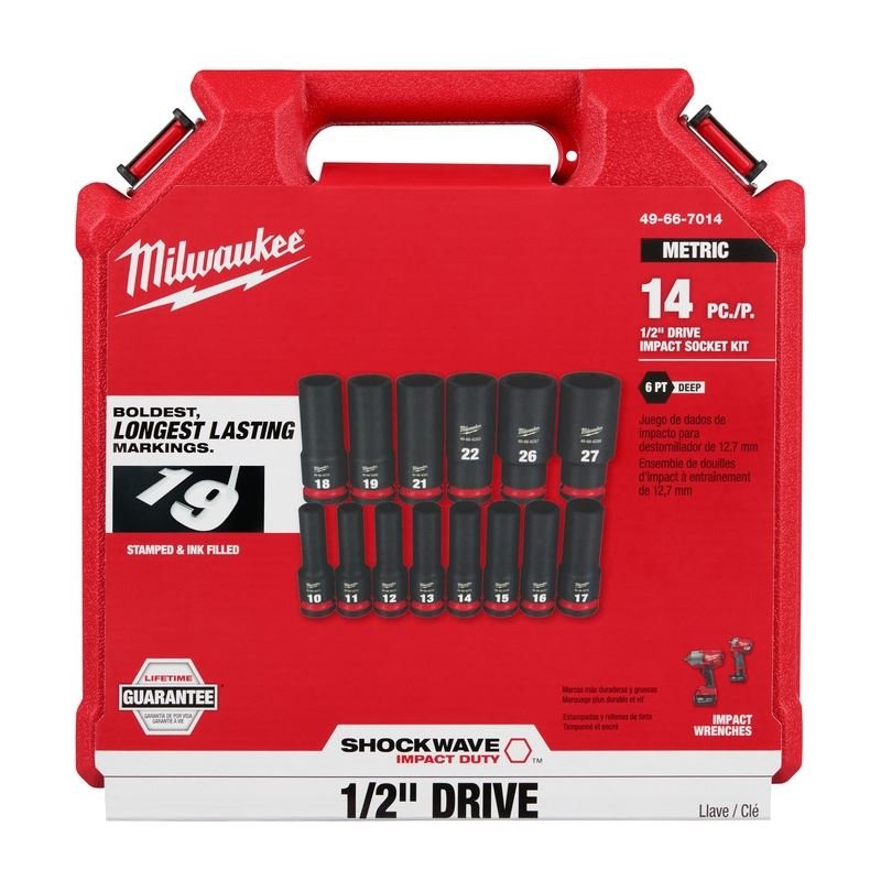 Milwaukee 49 - 66 - 7014 14PC SHOCKWAVE Impact Duty 1/2in Drive Metric Deep 6 Point Socket Set - Mississauga Hardware Centre Inc