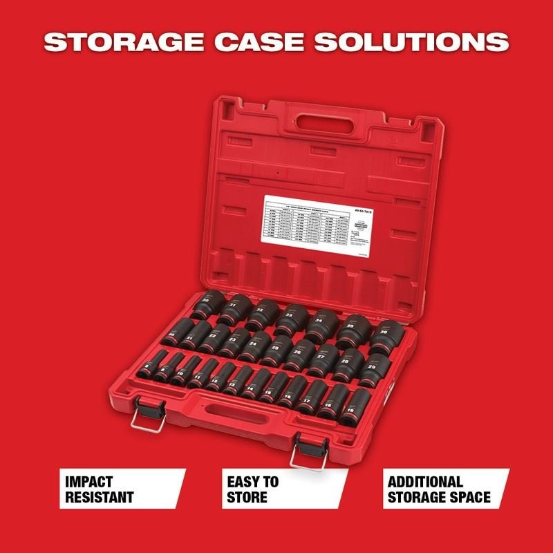 Milwaukee 49 - 66 - 7015 29PC SHOCKWAVE Impact Duty 1/2in Drive Metric Deep 6 Point Socket Set - Mississauga Hardware Centre Inc