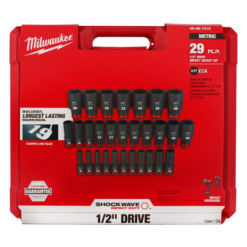 Milwaukee 49 - 66 - 7015 29PC SHOCKWAVE Impact Duty 1/2in Drive Metric Deep 6 Point Socket Set - Mississauga Hardware Centre Inc