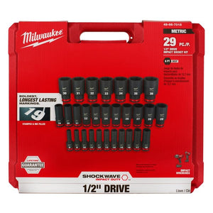 Milwaukee 49 - 66 - 7015 29PC SHOCKWAVE Impact Duty 1/2in Drive Metric Deep 6 Point Socket Set - Mississauga Hardware Centre Inc