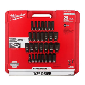 Milwaukee 49 - 66 - 7016 29PC SHOCKWAVE Impact Duty 1/2in Drive SAE & Metric Deep 6 Point Socket Set - Mississauga Hardware Centre Inc