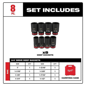 Milwaukee 49 - 66 - 7018 8PC SHOCKWAVE Impact Duty 3/4in Drive SAE Deep 6 Point Socket Set - Mississauga Hardware Centre Inc