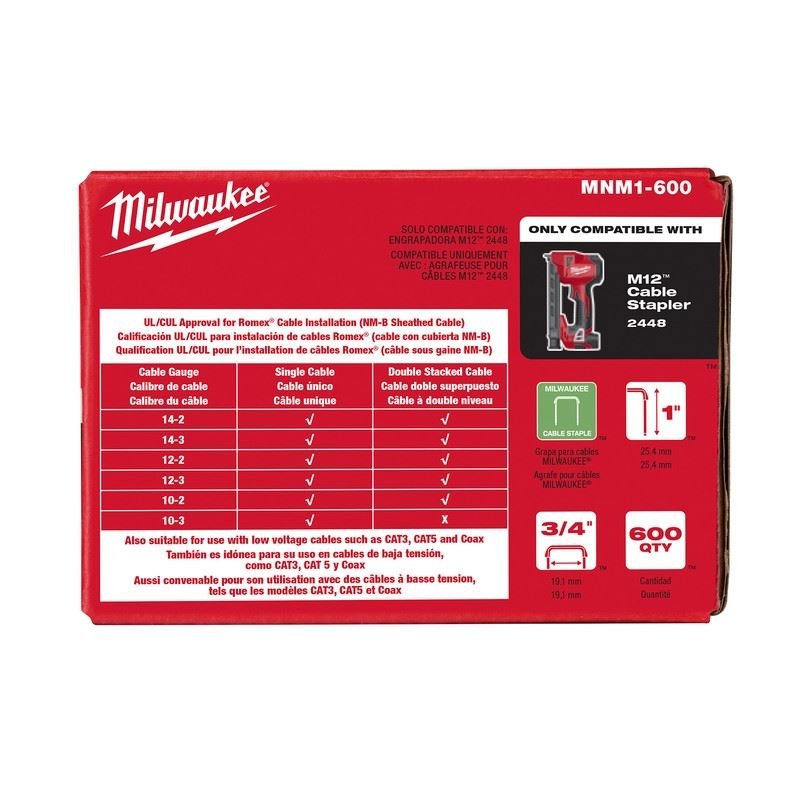 Milwaukee MNM1 - 600 1in Insulated Cable Staples (600pcs) - Mississauga Hardware Centre Inc