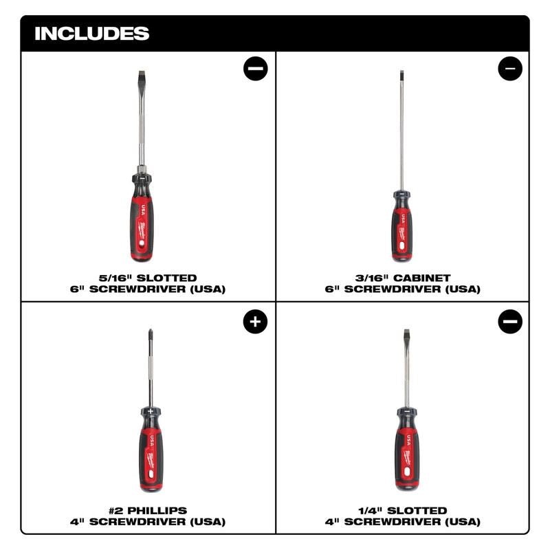 Milwaukee MT200 - 4 4PC Cushion Grip Screwdriver Set (USA) - Mississauga Hardware Centre Inc