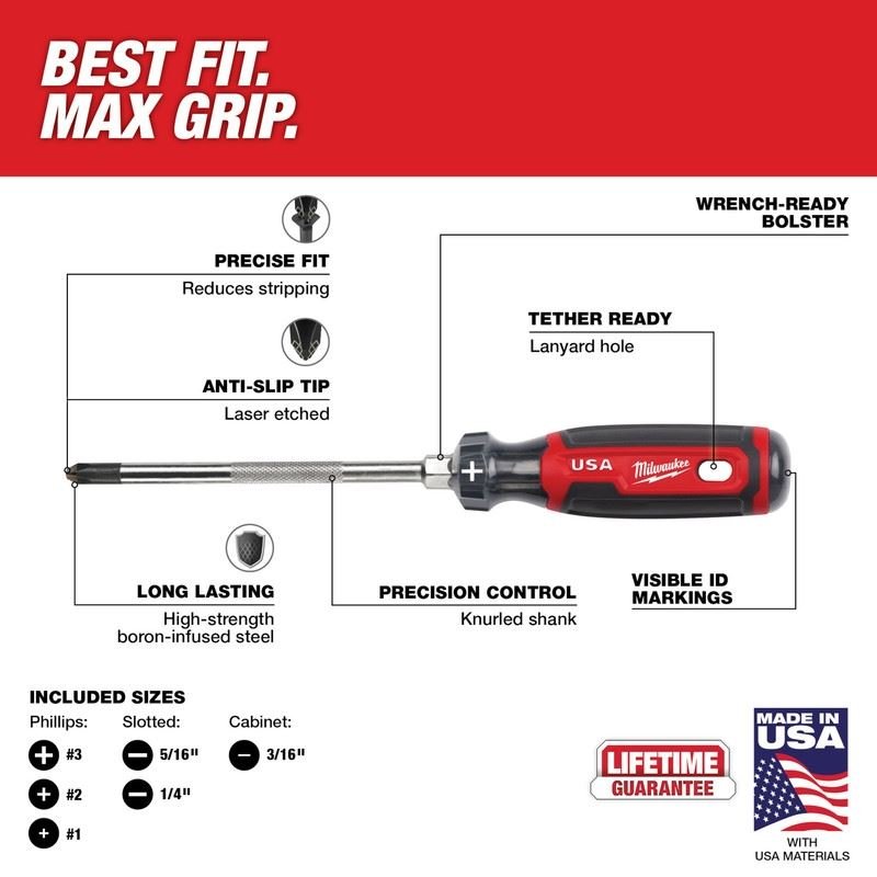 Milwaukee MT200 - 6 6PC Cushion Grip Screwdriver Set (USA) - Mississauga Hardware Centre Inc