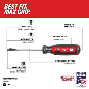 Milwaukee MT206 1/4in Slotted 4in Cushion Grip Screwdriver (USA) - Mississauga Hardware Centre Inc