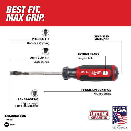 Milwaukee MT206 1/4in Slotted 4in Cushion Grip Screwdriver (USA) - Mississauga Hardware Centre Inc