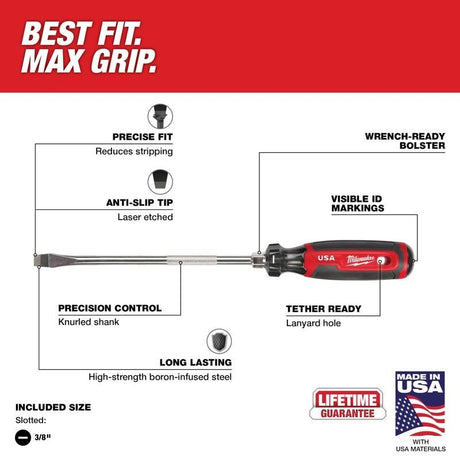 Milwaukee MT209 3/8in Slotted 8in Cushion Grip Screwdriver (USA) - Mississauga Hardware Centre Inc