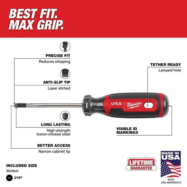 Milwaukee MT211 3/16in Cabinet 3in Cushion Grip Screwdriver (USA) - Mississauga Hardware Centre Inc