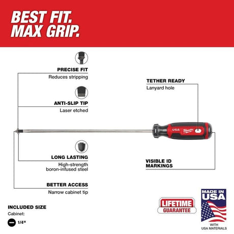 Milwaukee MT214 1/4in Cabinet 10in Cushion Grip Screwdriver (USA) - Mississauga Hardware Centre Inc