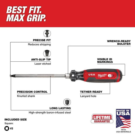 Milwaukee MT219 3 Square 6in Cushion Grip Screwdriver (USA) - Mississauga Hardware Centre Inc