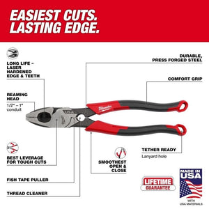 Milwaukee MT550T 9in Linemans Comfort Grip Pliers w/ Thread Cleaner (USA) - Mississauga Hardware Centre Inc