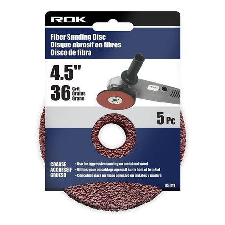 ROK 5 PC 4 - 1/2in Fiber Sanding Disc 36 Grit - Mississauga Hardware Centre Inc