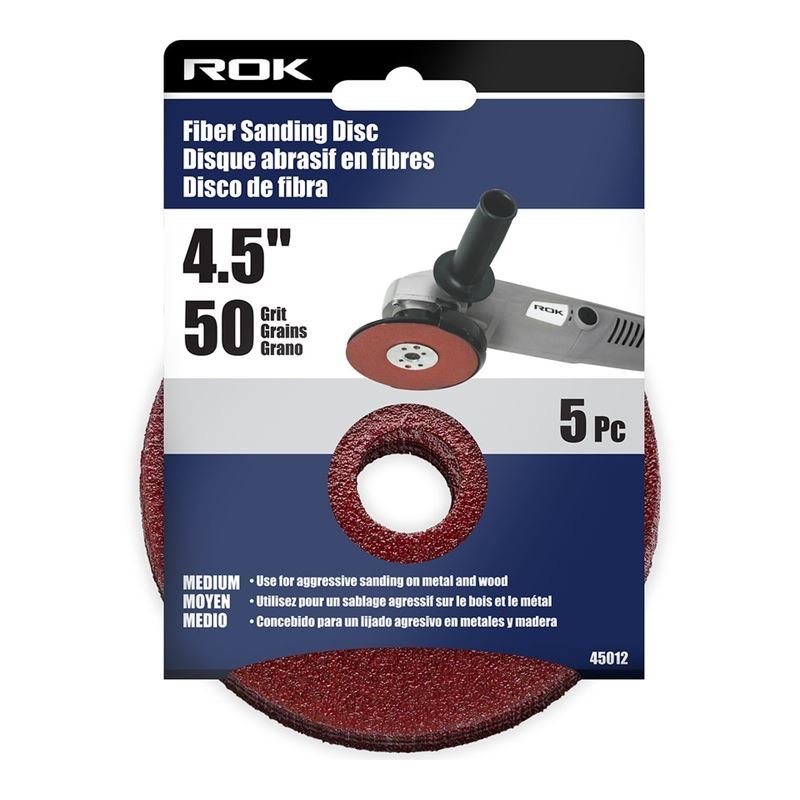 ROK 5 PC 4 - 1/2in Fiber Sanding Disc 50 Grit - Mississauga Hardware Centre Inc