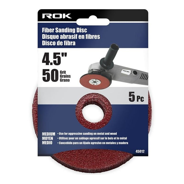 ROK 5 PC 4 - 1/2in Fiber Sanding Disc 50 Grit - Mississauga Hardware Centre Inc