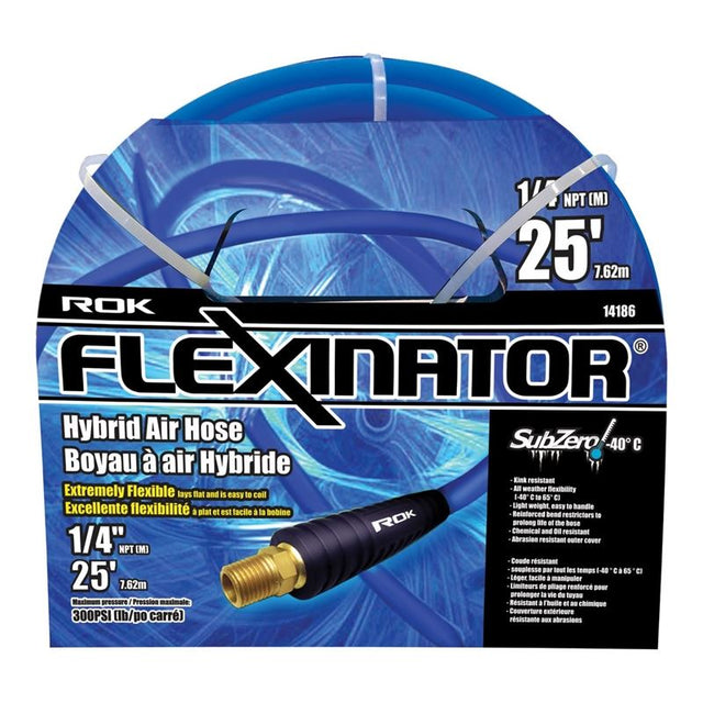ROK FLEX - 14186 1/4 in x 25 Ft FLEXINATOR Hybrid Air Hose Blue - Mississauga Hardware Centre Inc