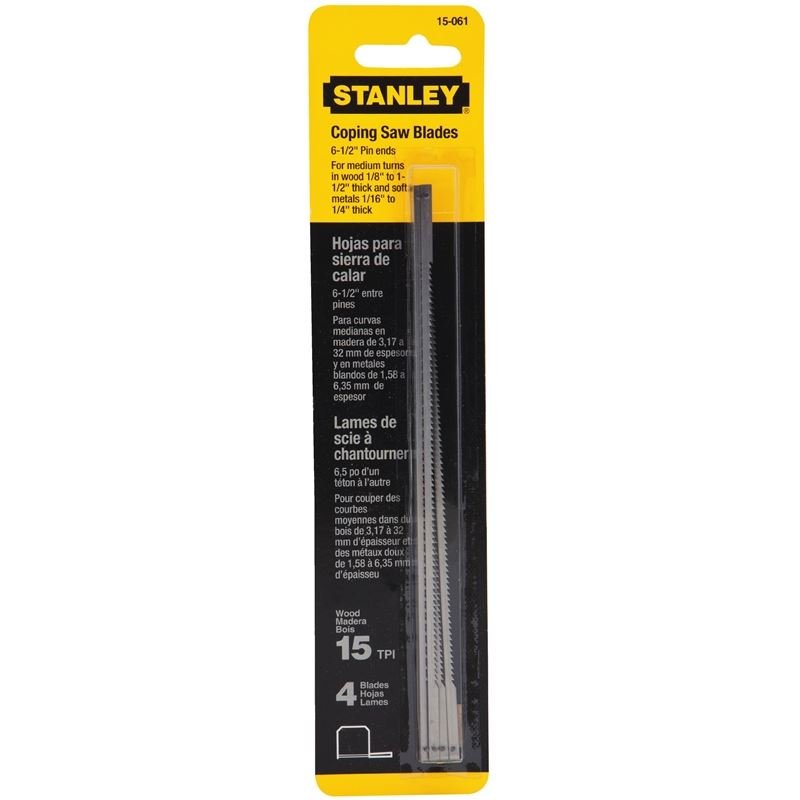 Stanley 15 - 061 4 pk 6 - 1/2 in x 15 TPI Coping Saw Blades - Mississauga Hardware Centre IncSTANLEY15-061