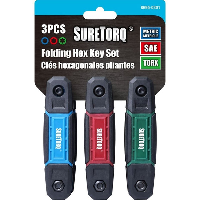 SURETORQ 8695 - 0301 3 PC Folding Hex Key Set (METRIC - SAE - TORX) - Mississauga Hardware Centre Inc