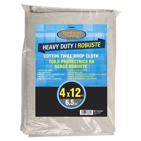 TOOLWAY 178863 Heavy Duty Cotton Twill Drop Cloth 6.5oz 8ft X 12ft - Mississauga Hardware Centre Inc