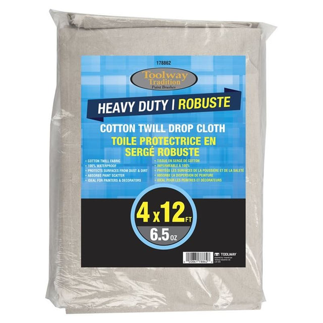 TOOLWAY 178863 Heavy Duty Cotton Twill Drop Cloth 6.5oz 8ft X 12ft - Mississauga Hardware Centre Inc