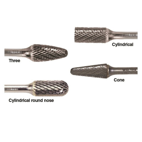 WALTER 01V036 CARBIDE BURR 1/4in Shank Aluminum Soft Metals SL - 3 NF - Mississauga Hardware Centre Inc