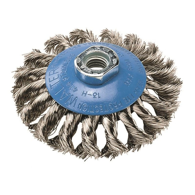 WALTER 13H414 4in X 5/8in STAINLESS STEEL SAUCER CUP BRUSH KNOT TWISTED WIRE - Mississauga Hardware Centre Inc