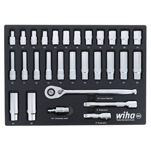 WIHA 33395 27 Piece 1/4â€ Drive Professional Socket Tray Set - Metric - Mississauga Hardware Centre Inc
