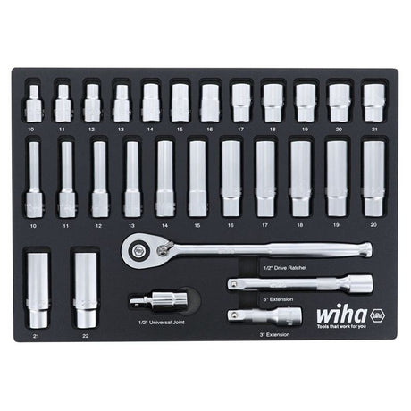 WIHA 33395 27 Piece 1/4â€ Drive Professional Socket Tray Set - Metric - Mississauga Hardware Centre Inc