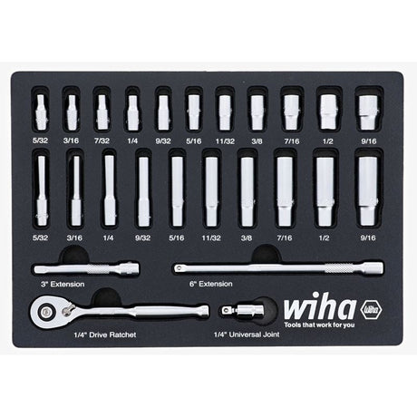 WIHA 33396 25 Piece 1/4â€ Drive Professional Standard and Deep Socket Tray Set - SAE - Mississauga Hardware Centre Inc