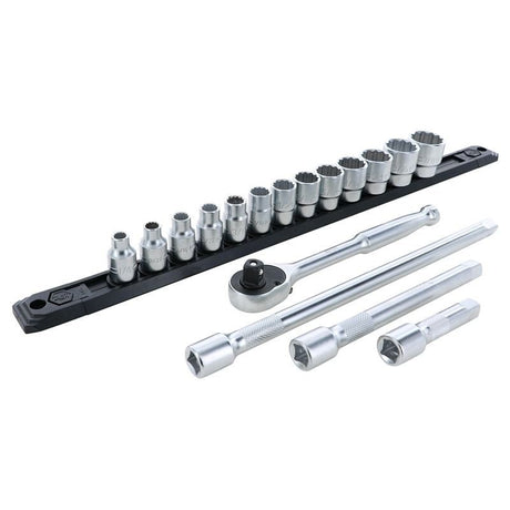 Wiha 33790 3/8 Inch Drive 12 Point Socket Set 1/4 to 7/8" with Ratchet and Extensions 13 - Piece - Mississauga Hardware Centre Inc