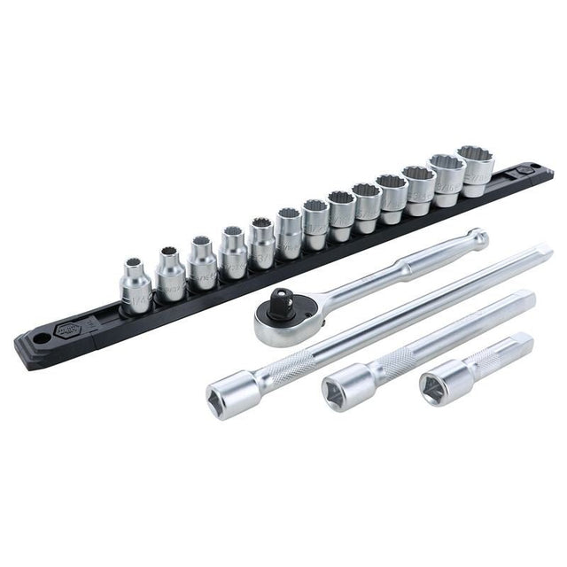 Wiha 33790 3/8 Inch Drive 12 Point Socket Set 1/4 to 7/8" with Ratchet and Extensions 13 - Piece - Mississauga Hardware Centre Inc