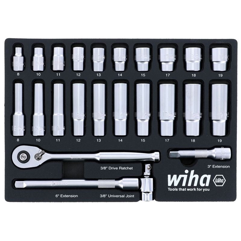 WIHA 33795 24 Piece 3/8â€ Drive Professional Socket Tray Set - Metric - Mississauga Hardware Centre Inc
