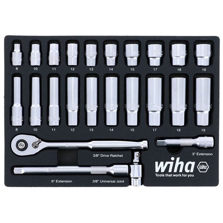WIHA 33795 24 Piece 3/8â€ Drive Professional Socket Tray Set - Metric - Mississauga Hardware Centre Inc