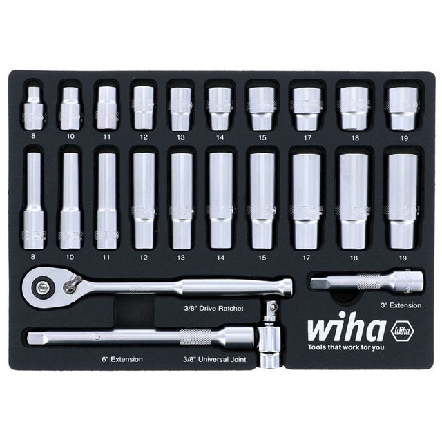 WIHA 33795 24 Piece 3/8â€ Drive Professional Socket Tray Set - Metric - Mississauga Hardware Centre Inc
