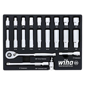 WIHA 33796 22 Piece 3/8â€ Drive Professional Standard and Deep Socket Tray Set - SAE - Mississauga Hardware Centre Inc