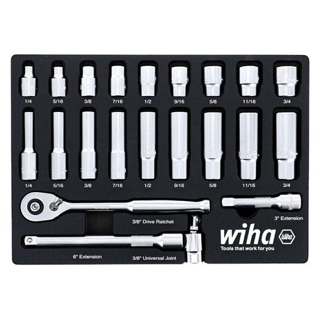 WIHA 33796 22 Piece 3/8â€ Drive Professional Standard and Deep Socket Tray Set - SAE - Mississauga Hardware Centre Inc