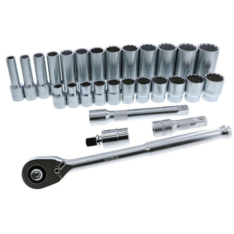 WIHA 33896 28 Piece 1/2â€ Drive Professional Standard and Deep Socket Tray Set - SAE - Mississauga Hardware Centre Inc