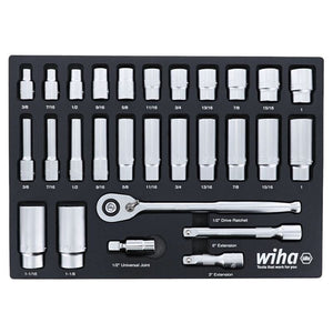 WIHA 33896 28 Piece 1/2â€ Drive Professional Standard and Deep Socket Tray Set - SAE - Mississauga Hardware Centre Inc