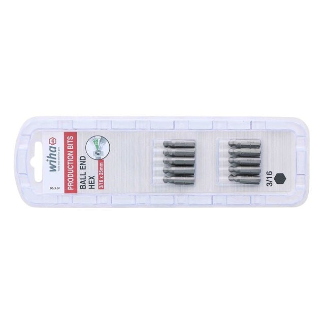 Wiha Ball End Hex Inch Insert Bit 3/16in Pack of 10 Bits - Mississauga Hardware Centre IncWiha ToolsWIHA-71706