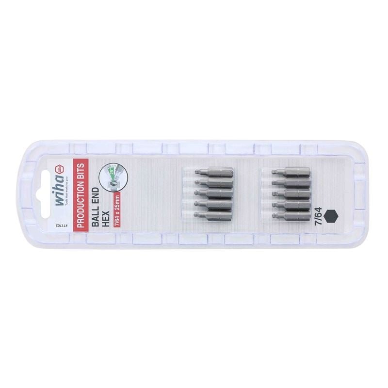 Wiha Ball End Hex Inch Insert Bit 7/64in Pack of 10 Bits - Mississauga Hardware Centre IncWiha ToolsWIHA-71702