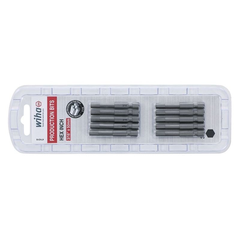 Wiha Hex Inch Power Bit 3/16 x 50mm Pack of 10 Bits - Mississauga Hardware Centre IncWiha ToolsWIHA-74316