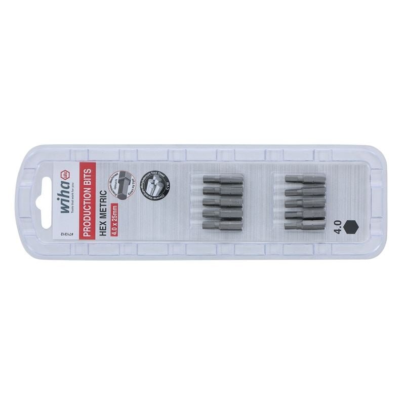 Wiha Hex Metric Insert Bit 4.0 x 25mm Pack of 10 Bits - Mississauga Hardware Centre IncWiha ToolsWIHA-71312