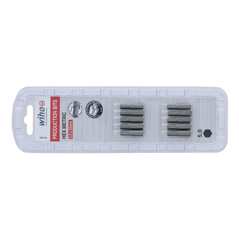 Wiha Hex Metric Insert Bit 5.0 x 25mm Pack of 10 Bits - Mississauga Hardware Centre IncWiha ToolsWIHA-71315