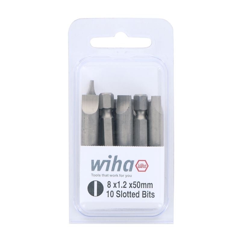 Wiha Slotted Power Bit 8.0 x 1.2 x 50mm Pack of 10 Bits - Mississauga Hardware Centre IncWiha ToolsWIHA-74021