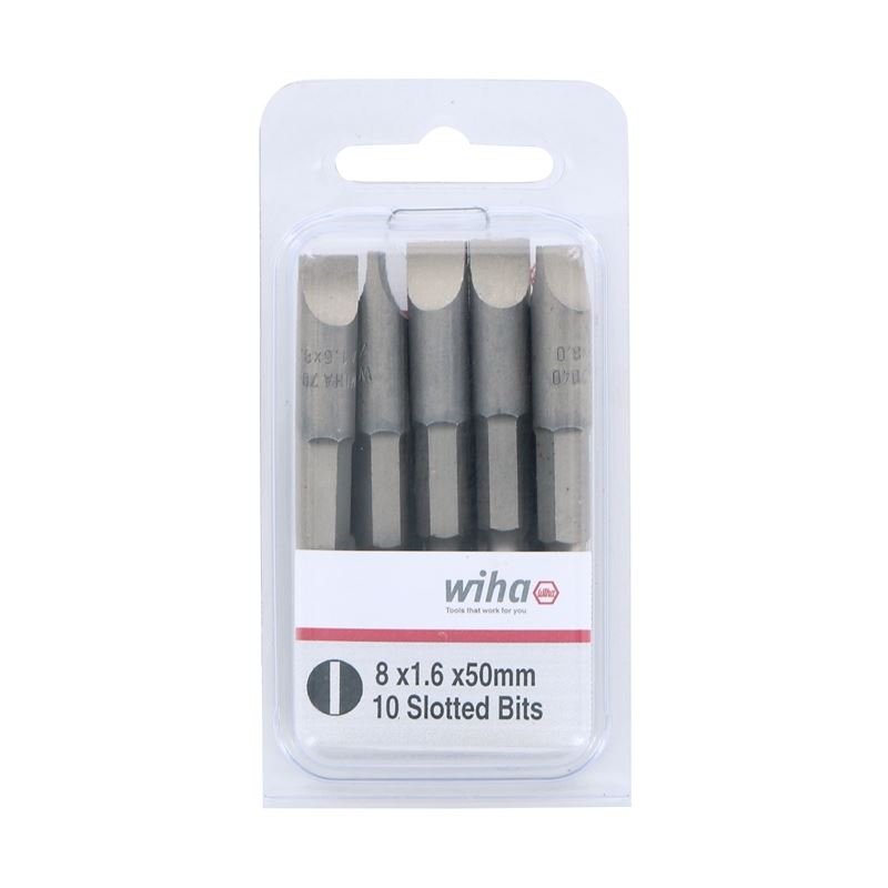 Wiha Slotted Power Bit 8.0 x 1.6 x 50mm Pack of 10 Bits - Mississauga Hardware Centre IncWiha ToolsWIHA-74023